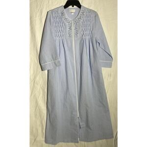 NWT MISS ELAINE House Coat Nightgown Zip Front Robe Blue Size Small